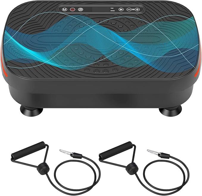 SogesPower Vibration Plate Exercise Machine, Vibration Plate for Lymphatic Drainage Weight Loss,Full Body Workout Shake Plate Machine with Resistance Bands, Vibrating Power Plate for Home, 450LBS (Black)