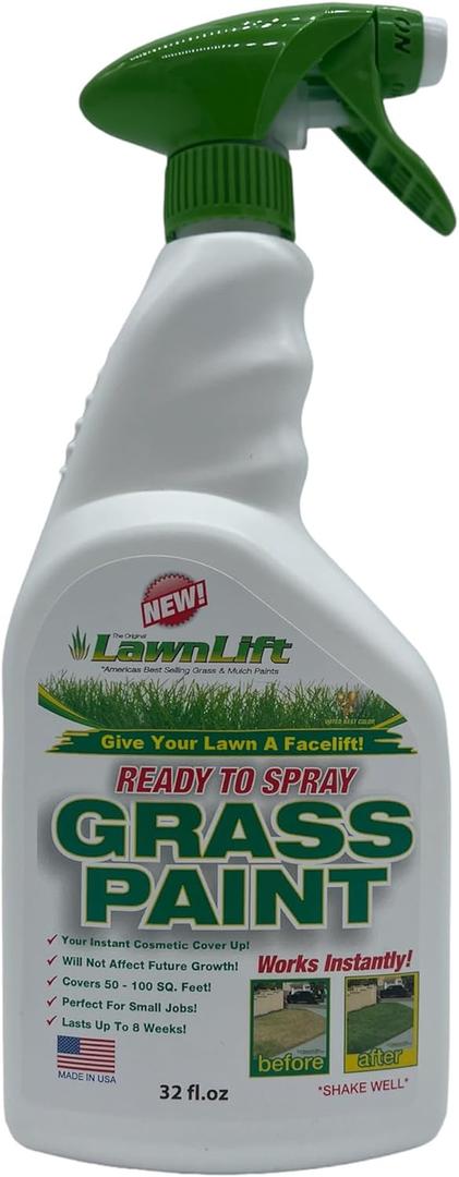 Lawnlift Pre-Mixed Grass Paint 32 Ounce Ready to Spray, No Mixing, 32 oz., Green