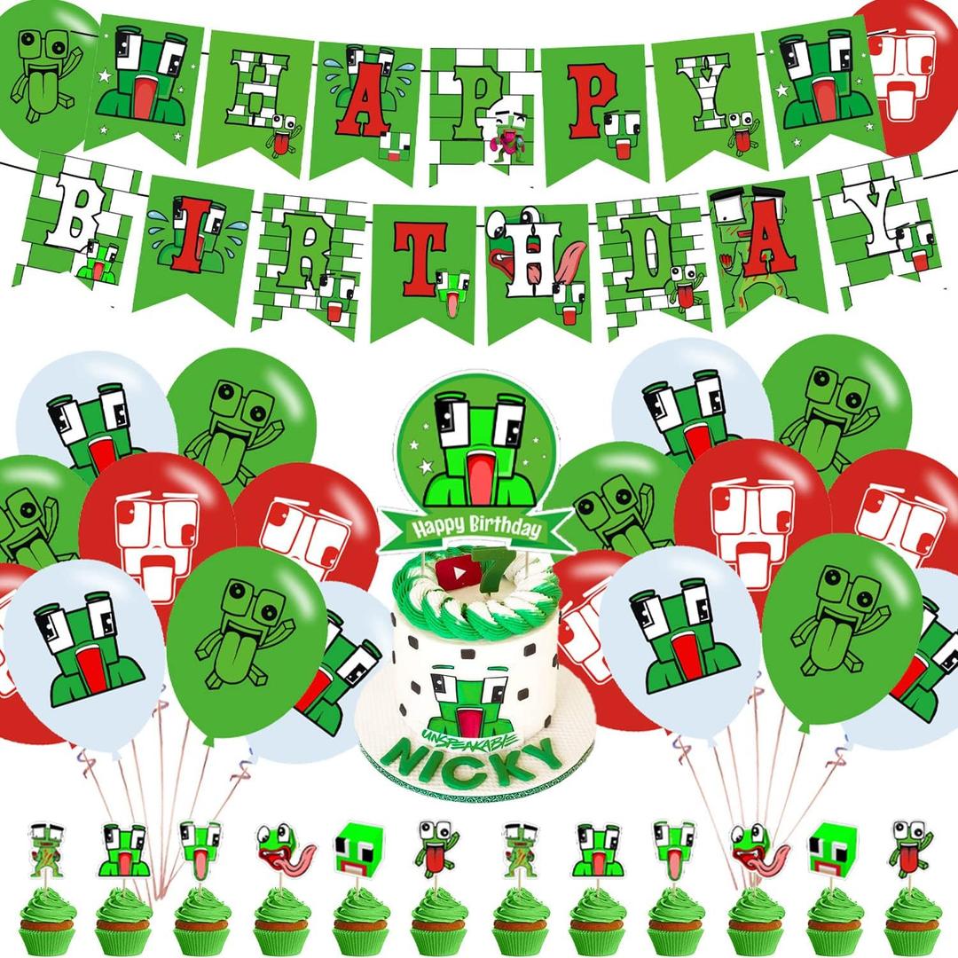 Unspeak-able Party Decorations,Cartoon Birthday Party Supplies Includes Banner- Cake Topper - 24 Cupcake Toppers - 18 Balloons