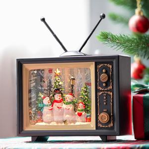 Christmas Snow Globe Lantern, Sparkling Musical Snowman Choir TV Snow Globe, Battery or USB Powered, with 6-Hour Timer, Holiday Decor Gift Christmas Lantern