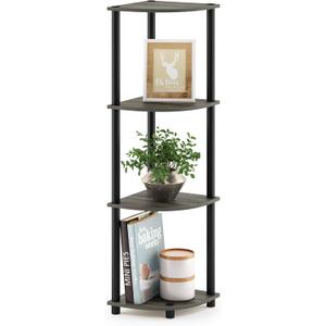 Furinno TURN-N-TUBE Corner Shelf, 4-Tier Corner Bookshelf, Display Storage Shelves with Open Shelves, for Organization and Storage, Living Room, Home Office, Garage, French Oak