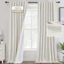 Ivory White Linen Blackout Curtains 96 Inch Long Chenille Linen Thick Total Black Out Curtain for for Living Room Bedroom Thermal Insulated Drapes Modern Farmhouse Shabby Chic,52"W x 96"L, Ivory