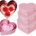 Glenmal 3 Pcs Mother's Day Heart Shaped Gift Boxes with Lids 100g Shredded Paper Fill Nesting Heart Flower Boxes for Wedding Birthday Baby Showers Present Packaging(Pink)