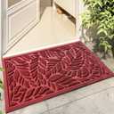 Bulijojo Front Door Mat Entrance,Durable Heavy Duty Welcome Mat,Thick Absorbent Natural Rubber Non Slip Mat,Sturdy Entryway Red Leaves 17x30 (1'5" x 2'6" (Rectangular))