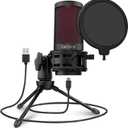 CMTECK USB Microphone, Microphone for PC with Pop Filter & Mute Button, Plug &Play Desktop Podcast Microphone with LED Indicator, Compatible with Windows/Mac, Ideal for YouTube, Skype, Recording