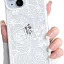 NITITOP Compatible with iPhone 15 Plus Case Clear Cute Rose Flower Floral Leaves Pattern for Women Girls Color Frame Slim Durable Shockproof Protective Phone Cover - White