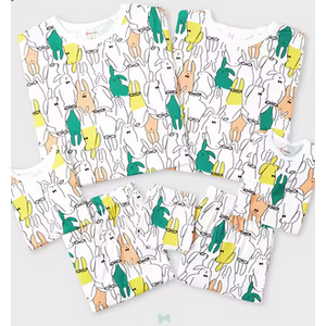 PATPAT Viscose from bamboo Matching Family Pajamas: Snug Pajamas Set Short Sleeve Tops and Short Sets, Mommy and Me Sleepwear Green White Kids 10 Years