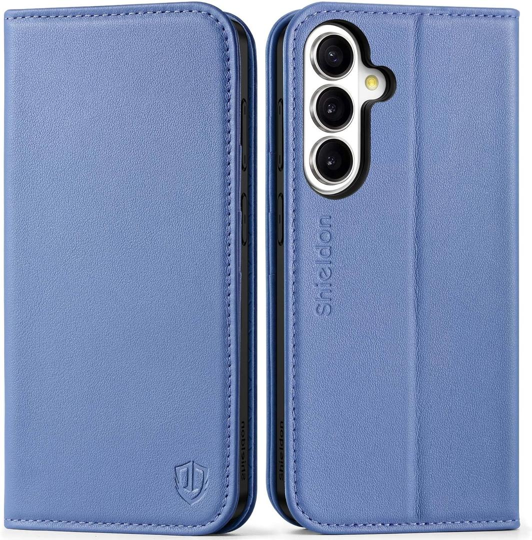 SHIELDON Case Wallet for Galaxy S26 5G 6.3", Genuine Leather Wallet Flip Magnetic RFID Blocking Credit Card Slot Kickstand Shockproof Protective Cover Compatible with Galaxy S26 2026 - Wisteria Purple