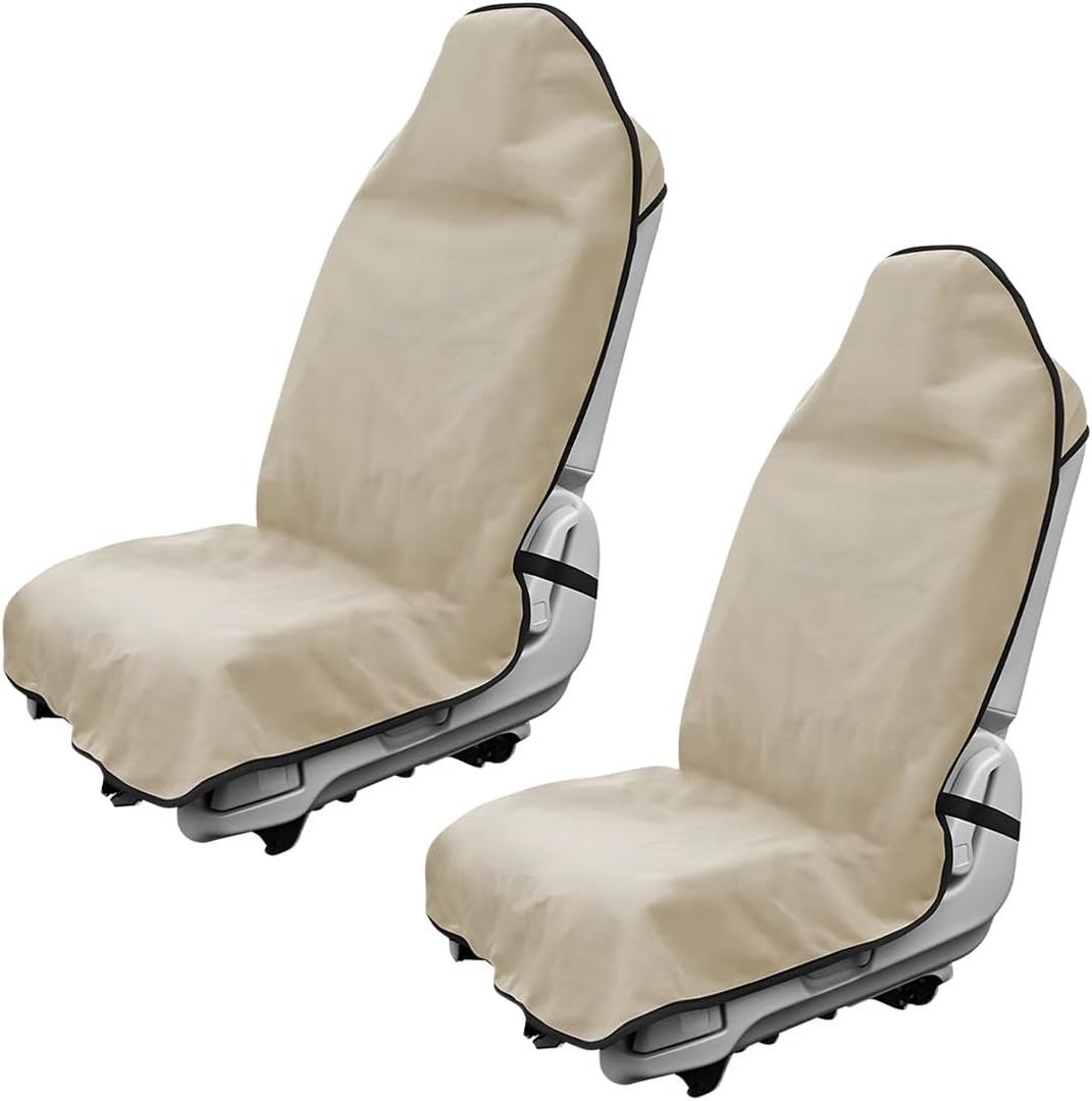 DXNQ 2PCS Car Towel Seat Cover, Waterproof Sweating Non-Slip Premium Soft Towel Carseat Protector, Universal Machine Washable Car Truck SUV Front Seat Cover for Gym Workout Beach Hiking (Beige)