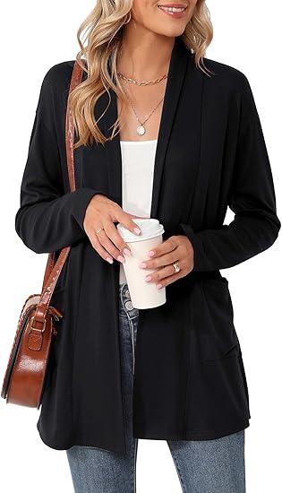 Micoson Women's Long Sleeve Open Front Cardigan Casual Loose Lightweight Cardigans with Pockets,  XL