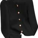 GORGLITTER Women's Pearl Cardigan Sweaters Long Sleeve Metallic Button Sweater Knit Tops (Large, Black)