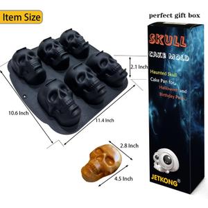 JETKONG 6 Cavity Skull Cake Pan and Silicone Skull Cakelet Mold