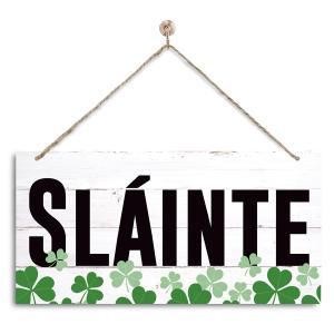 Decor for St. Patrick's Day, Decorative Wall Plaque, Irish Shamrock Cheers Door Sign, Rustic Wall Decor, St. Patrick's Day Decor for Home Office Coffee Bar, Printed Wood Hanging Sign - Slinte