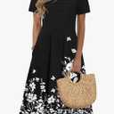 Zeagoo Womens Casual Dresses for Summer Short Sleeve Flare Midi Dress Loose Beach Sundress Pleated Front Dress with Pockets, XXL