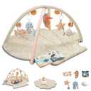 Baby Play Mat, Oversize Shell Tummy Time Mat with 6 Detachable Baby Activity Toys, Baby Gyms & Playmats for Babies 0-6 Months, Baby Essentials Mat for Floor Newborn Baby Shower Gifts (Beige)