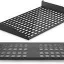 Pyle 2-Pc 1U Server Rack Shelf, Vented Shelves for Good Air Circulation, Cantilever Mount, Wall Mount Rack, Universal Device, Cabinet Shelf, Computer Case Mounting Tray, Black-Pyle PLRSTN14UX2