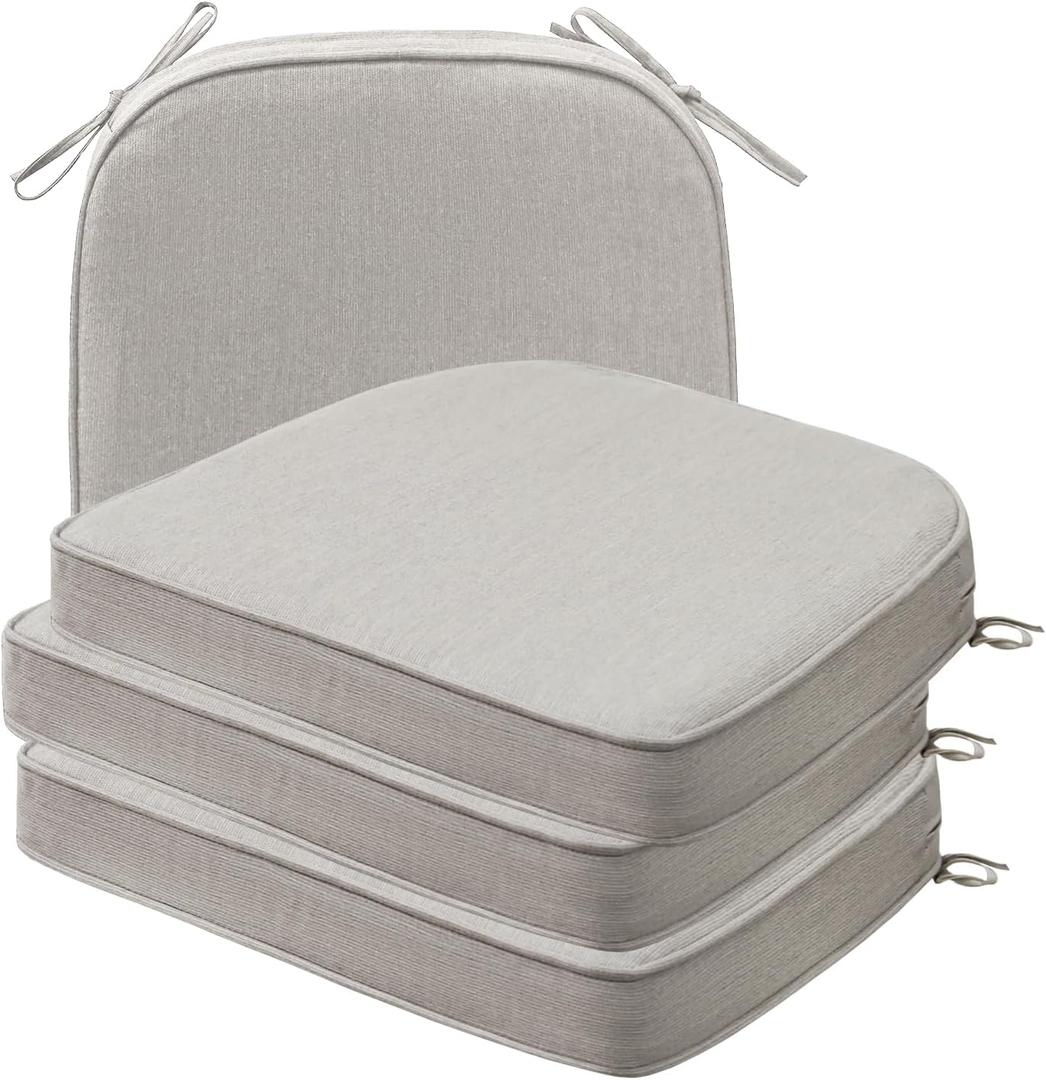Unimatta Sunbrella Round Corner Seat Cushions, 17" x 16" x 2", Set of 4, Indoor Outdoor Water Repellent Universal Chair Pads with Ties for Patio Furniture, Garden Dining Chairs, Specrtum Pebble