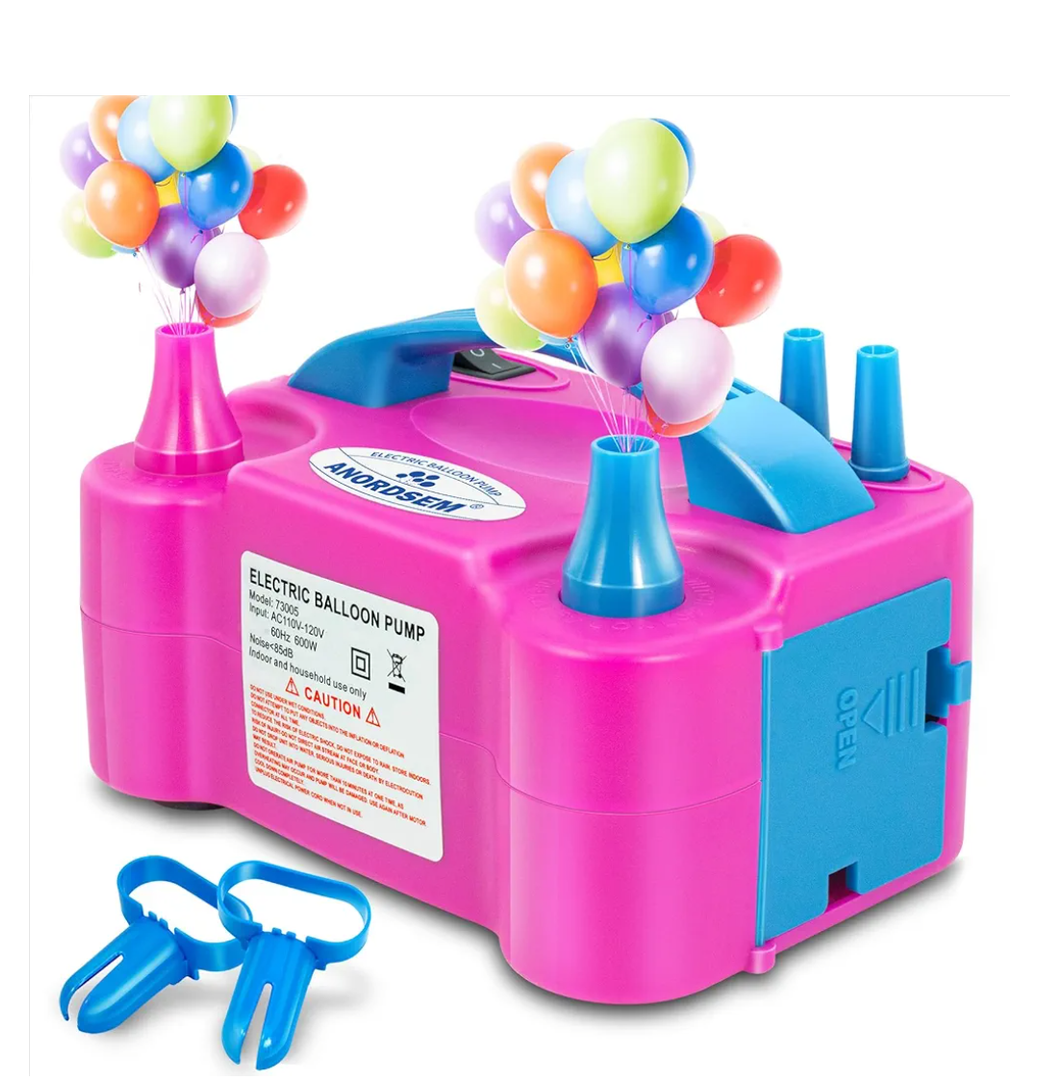 Anordsem Electric Balloon Air Pump: Polypropylene Plastic Case with Dual Nozzle - Quick Inflating for All Balloons at Home - Blower Machine Knotter/Ribbon for Parents Party DIY Decoration