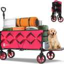 Collapsible Wagon Cart 226.8L - Extra Long Foldable Utility Wagon with Tailgate, Brakes, Anti-Rebounding Handler & 2 Cup Holders, for Groceries, Camping, Shopping, Garden - Pink