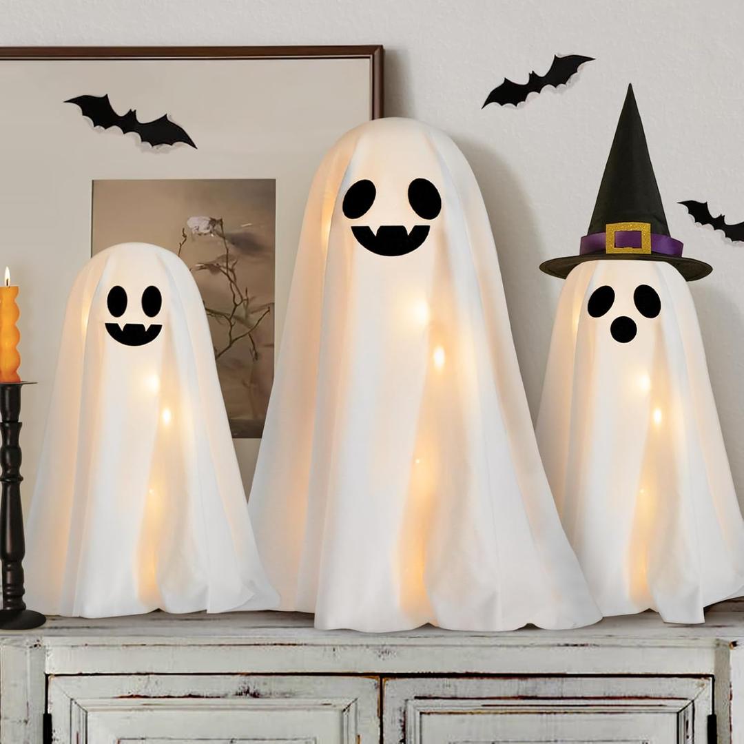 Halloween Decorations Indoor - 3 Packs DIY Light-Up Spooky Ghosts Halloween Decor Indoor Party Home Table Mantel Room Kitchen Office