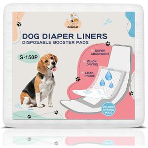 Dog Diapers Liners, 150 Ct, Super Absorbent Booster Pads for Male Dog Wraps and Female Dog Diapers, Lnnovative Hook-and-Loop Tape Design, Super-fit & No Shifting, Small Dog Diaper Pads