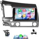 VQU for Honda Civic 2006 to 2011 Wireless Carplay Android Car Stereo, Android 13 Car Radio Touch Screen Support WiFi GPS Navigation Backup Camera FM RDS DPS BT5.1 Mirror Link SWC, Support Airbag (9IN,8-Core,2GB+32GB,Support Airbag)