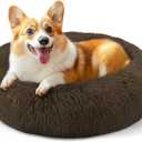 28in Large Dog Bed, Medium Size Dog and Cats, Calming Donut Bed for Puppy and Kitten, Washable Round Fluffy Pet Bed (Coffee)