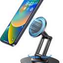 OMOTON 360Rotating Magnetic Phone Stand for Desk, Adjustable Foldable Aluminum for MagSafe Cell Phone Stand Holder with Non-Slip Base, for iPhone 16/15/14/13 Pro Max/MagSafe Case- Black