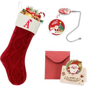 Ulico Initial Christmas Stockings, 18 Large Embroidered Monogram Knit Christmas Stocking,Xmas Stocking for Kids, Holiday and Family Stocking for Fireplace or Party Decoration Red-White Letter A