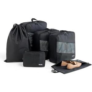 Baraida 6 Set Compression Packing Cubes for Suitcases, Space-Saving Packing Cubes for Travel, Durable Suitcase Organizer Bags Set for Travel Essentials, Double Zipper Compression Packing Cubes,Black
