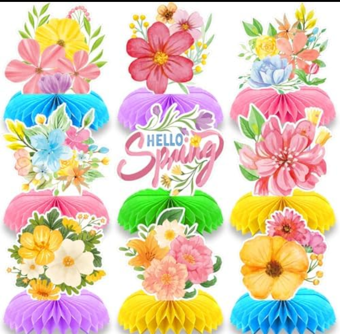Flowers Honeycomb Centerpieces for Tables Decorations, 9 Pack Hello Spring Pink Flowers Table Centerpieces for Dinning Room Classroom Birthday Party Baby Shower Bridal Bachelorette Party Favors Pack Of 2
