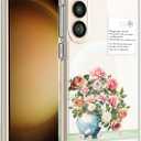 Unov Case Compatible with Galaxy S22 Case Magnetic Clear with Design Compatible with MagSafe Slim Protective Soft TPU Bumper with Hard PC Back Embossed Pattern (Rose Bouquet)