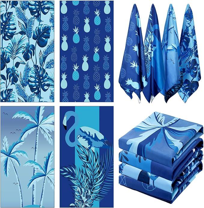 Irenare 4 Pack Microfiber Beach Towels 75x35 Inch Sand Free Quick Dry, Blue