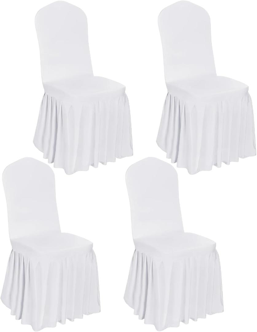 4pcs Chair Covers Stretch Parsons Skirt, Durable Washable Universal Chair Slipcover, Super Fit Spandex Chair Seat Protector Cover for Hotel, Ceremony, Home(White)