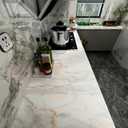 4 x 16"197" Thick Blue Gold Marble Wallpaper Peel and Stick Waterproof Glossy Textured Marble Contact Paper for Countertops Vinyl Wrap Removable Faux Granite Wall Sticker for Backsplash Bathroom