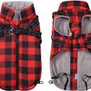 Waterproof Dog Coat with Harness Built in, Dog Winter Jacket,Puppy Vest Small Pet Clothes with Fleece Lining,Ideal for Outdoor and Indoor-Red-XS