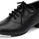 Stelle Tap Shoes for Girls Boys Lace Up PU Leather Dance Shoes for Little Kid/Big Kid (Black) 4 Big Kid