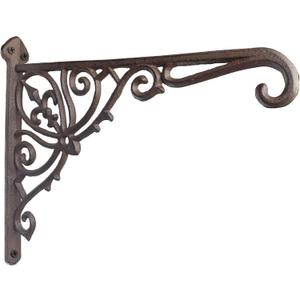 KiaoTime Cast Iron Hanging Hook Bracket Wall Hanger 12" Deep Outdoor Indoor Wall Hanging Bracket Hooks for Pots Basket Bird Feeder Wind Chime Lanterms Hanger Hardware Bracket