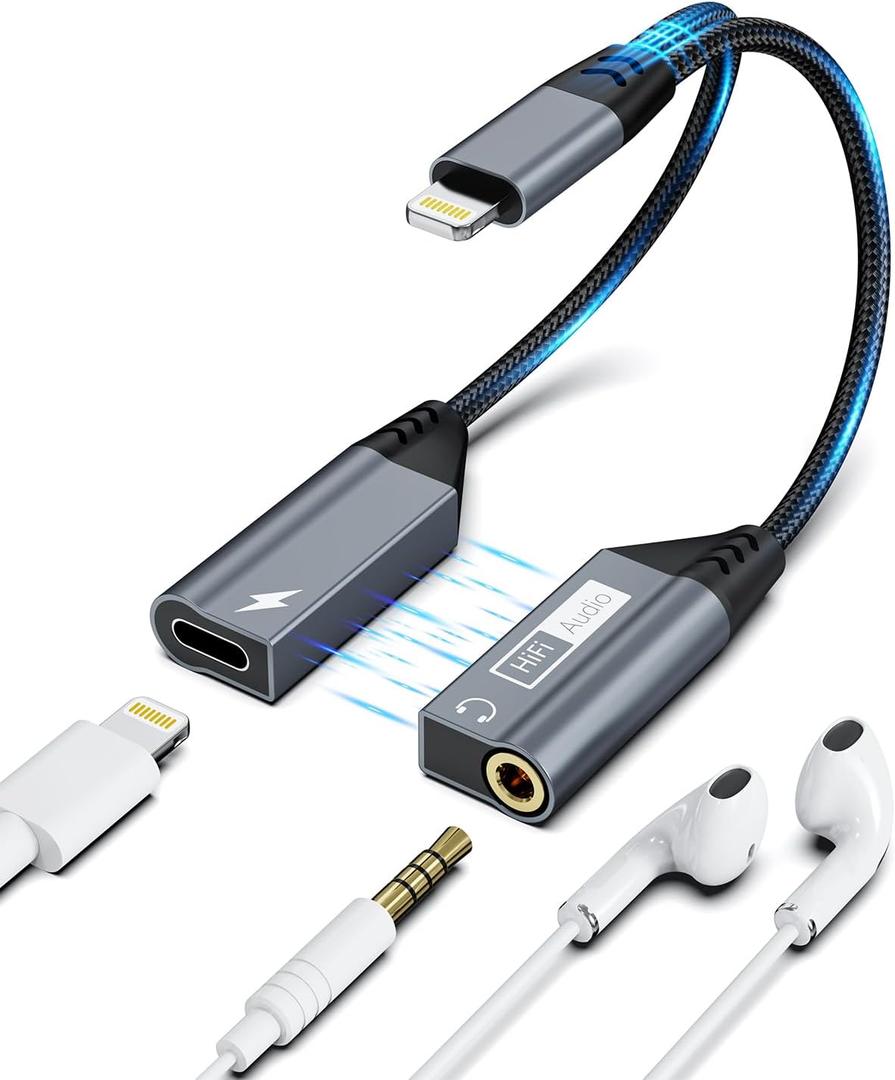[Apple MFi Certified] Magnetic 2-in-1 Lightning to 3.5mm Headphone Audio Jack & Fast Charger Adapter Splitter Converter Dongle Aux Cable Accessories for iPhone 14/13/12/11/XS/XR/SE/8/7/Max/Pro, iPad