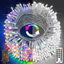 KNONEW 197FT 500 LED Christmas String Lights Outdoor Color Changing 11 Modes Timer Fairy Light Plug in Waterproof Lights for Xmas Tree Yard Wedding Decorations (Cool White to Multicolor)