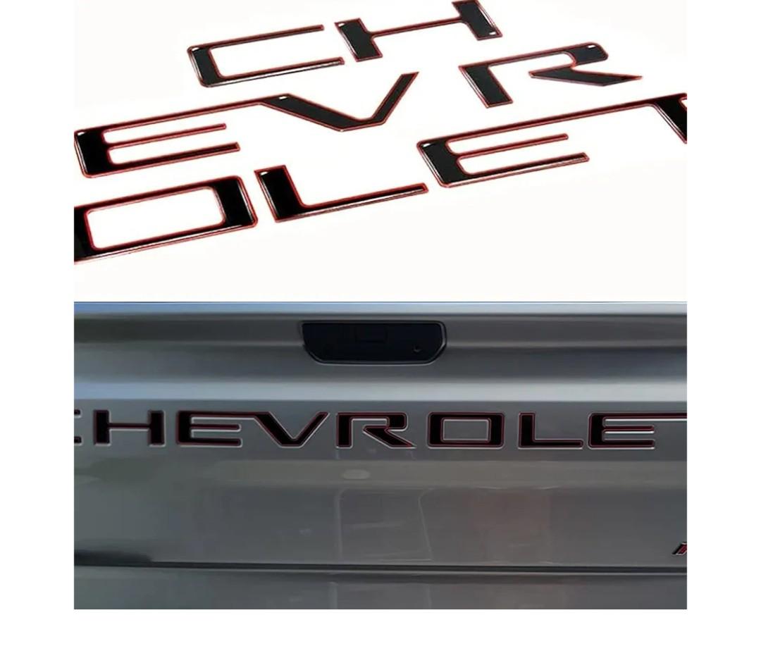 Tailgate Insert Letters -3D Raised Tailgate Letters Compatible with 2019-2022 Silverado Models (Gloss Black with Red Outline)