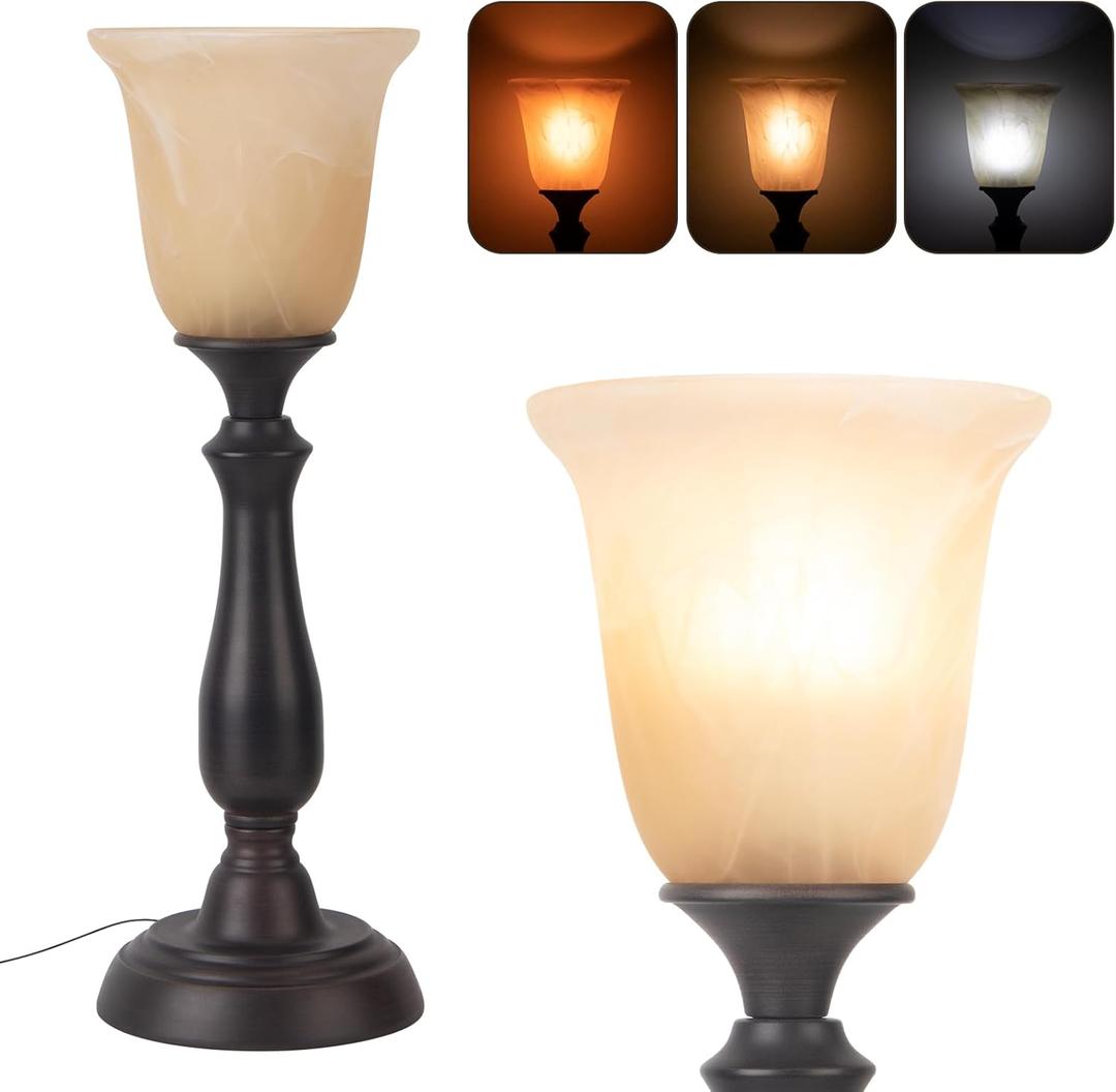 HonoDing Farmhouse Table Lamp for Living Room, Nightstand Lamp with Alabaster Glass Shade, Iron Brushed Nickel Desk Lamp for Living Room Reading Bed Side End Table, Bedroom, Office, Reading Lamp (Dark Brown)