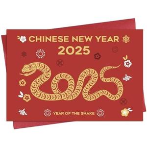 D24TIME Happy Chinese New Year Cards-2025 Year of The Snake Cards Lunar New Year Greeting Cards Chinese New Year Card for Family Friends Snake Year Card Spring Festival Party Gifts Card with Envelope.Pack of 2