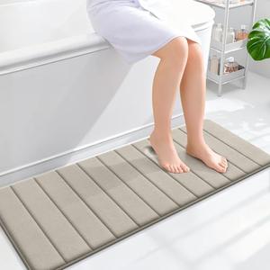 OLANLY Memory Foam Long Bathroom Rugs Runner 47x17, Super Soft Absorbent Bath Mat, Quick Dry, Machine Washable Shower Floor Rugs, Bathmat Carpet, Bathroom Home Decor Accessories, Warm Taupe