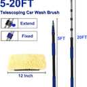 26Ft Reach Car Wash Brush with Long Handle, Car Cleaning Brush 12-Inch Soft Bristles, 5-20Foot Aluminium Telescoping Pole for Scratch-Free Cleaning RV, Car, Boats, Truck, Floors, Solar Panels