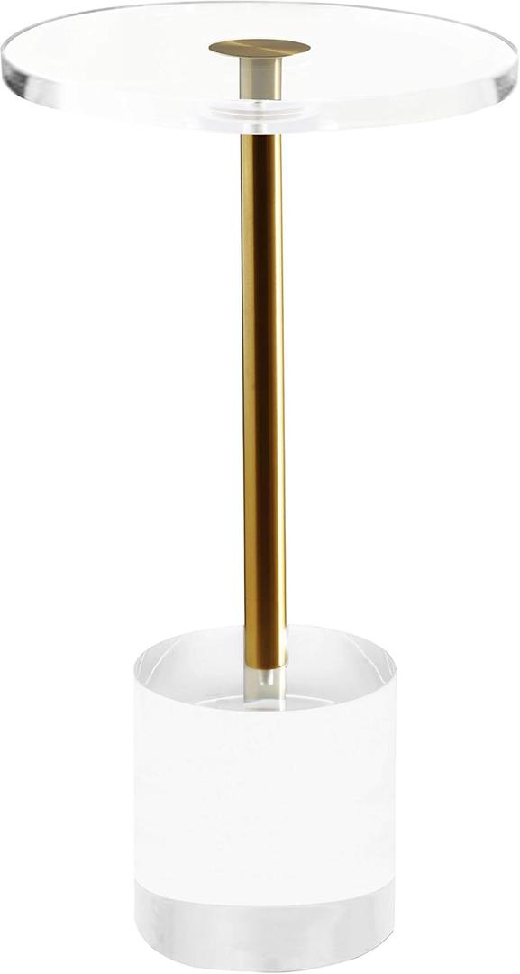Clear Acrylic End Table,Side Table,Brushed Brass Metal,Round,for Office, Living Room and Bedroom,Easy Assembly,12x12 inch21.3 inch high