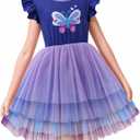 LQSZ Girls Tulle Dresses Princess Flutter Sleeve Tutu Dress for Toddler Girl 3-12 Years (S)