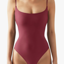 SUUKSESS Women Sexy Square Neck Thong Bodysuit Backless Cami Bodysuit Top, Small, Maroon 