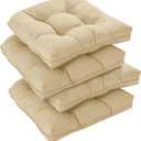 Outdoor Chair Cushions Set of 4 for Patio Furniture, Waterproof Tufted Overstuffed Patio Furniture Cushions, Thick Outdoor Seat Cushion, 21x19 Inches, Beige