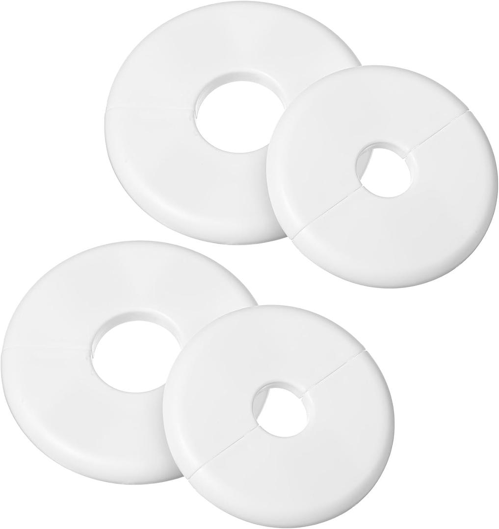 4 Pcs Escutcheon Plate, Self-Adhesive Plumbing Cover Plates with Buckle Design, ABS Escutcheon Plate for Faucet Toilet Kitchen, Two Sizes Included
